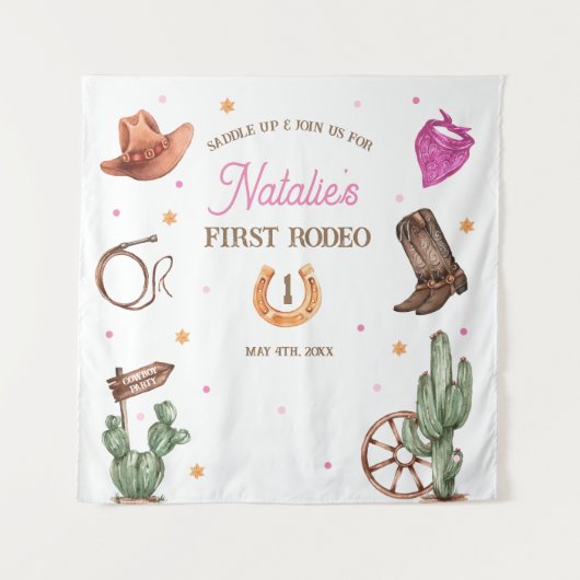 Rodeo Cowgirl western Birthday Party タペストリー (正面)