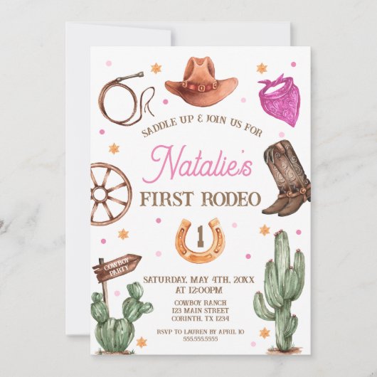 Rodeo Cowgirl western Birthday Party Invitation 招待状 (正面)