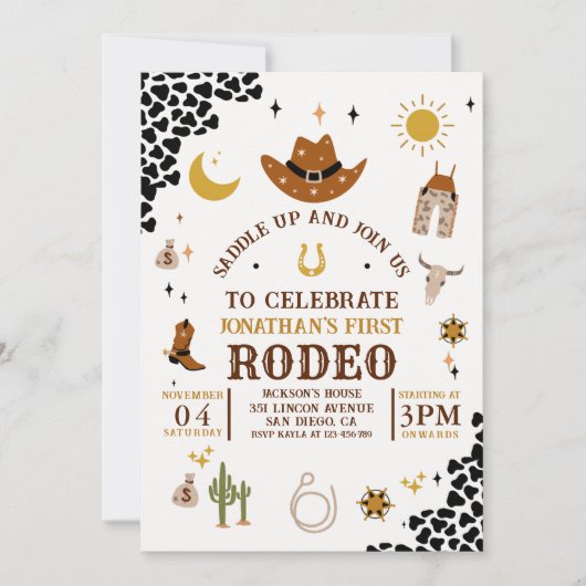Rodeo First Birthday, Cowboy Birthday Boy 招待状 (正面)