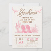 Rodeo Pink Brown Cowgirl Twin Girls Birthday  招待状 (正面)