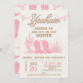 Rodeo Pink Brown Cowgirl Twin Girls Birthday  招待状 (正面/裏面)