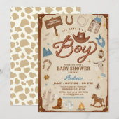 Rodeo Ranch Wild West Cowboy Baby Shower 招待状 (正面/裏面)