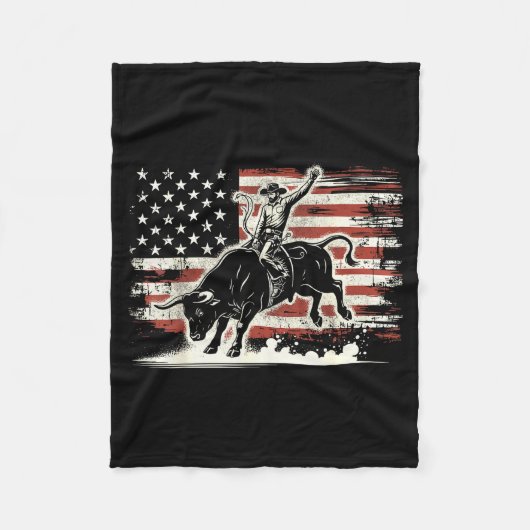 Rodeo Rider Bull Patriotic Cowboy Usa Flag フリースブランケット (正面)