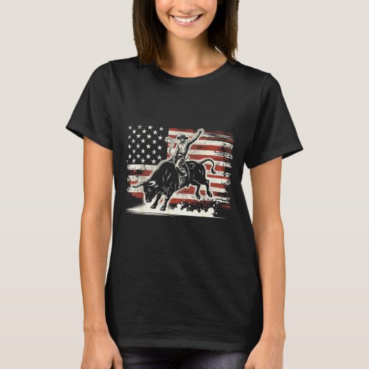 Rodeo Rider Bull Patriotic Cowboy Usa Flag Tシャツ (正面)