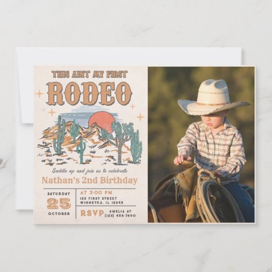 Rodeo Western Cowboy 2nd Birthday写真 招待状 (正面)