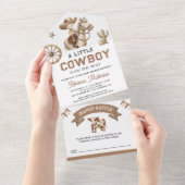 Rodeo Wild West Western Little Cowboy Baby Shower オールインワン招待状 (貼ってはがせる)
