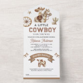 Rodeo Wild West Western Little Cowboy Baby Shower オールインワン招待状 (内側)