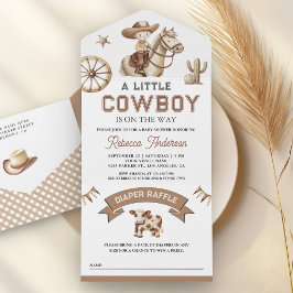 Rodeo Wild West Western Little Cowboy Baby Shower オールインワン招待状