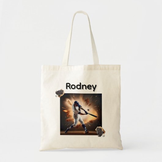 Rodneyの名前と野球の画像, トートバッグ (正面)