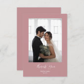 ROEピンク&ホワイトシンプルフォト結婚ズ サンキューカード (正面/裏面)