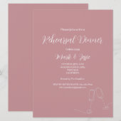 ROE ピンクとホワイトのシンプルな結婚式リハーサルディナー 招待状 (正面/裏面)
