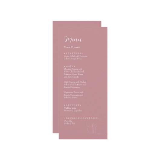 ROE ピンクとホワイト シンプルおつまみ Dinner Menu メニュー (正面/裏面インサイチュ)