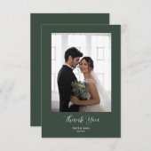 ROE Dusky Green & White シンプル Photo 結婚's サンキューカード (正面/裏面)