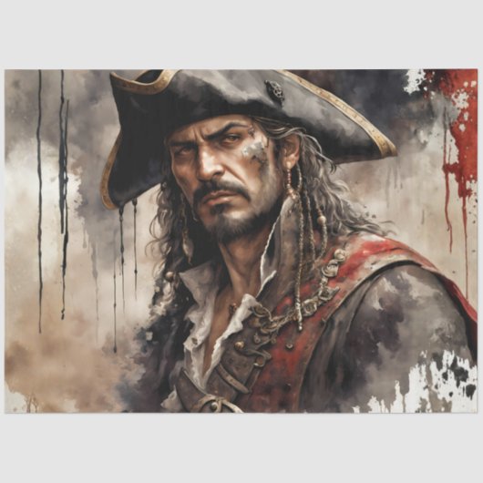 Rogue Pirate Captain Nautical Caribbean Decoupage 薄葉紙 (正面)