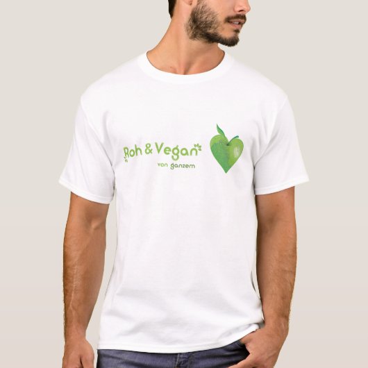 Roh & vegan von ganzem Herzen (grünes Apfelherz) Tシャツ (正面)