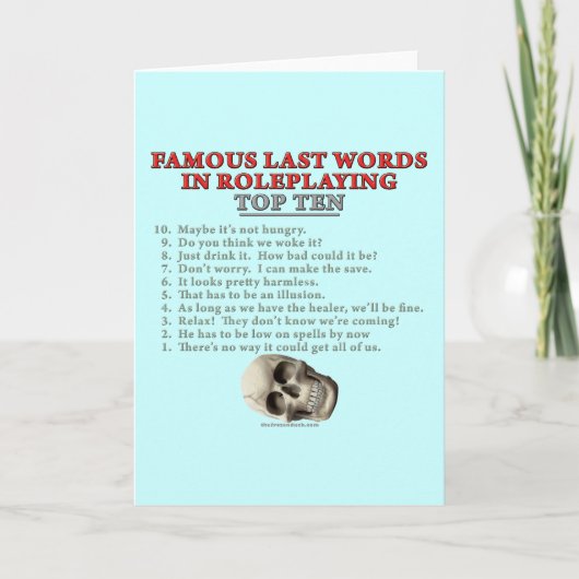 Roleplayingで有名な最後の言葉:トップ10 カード (正面)