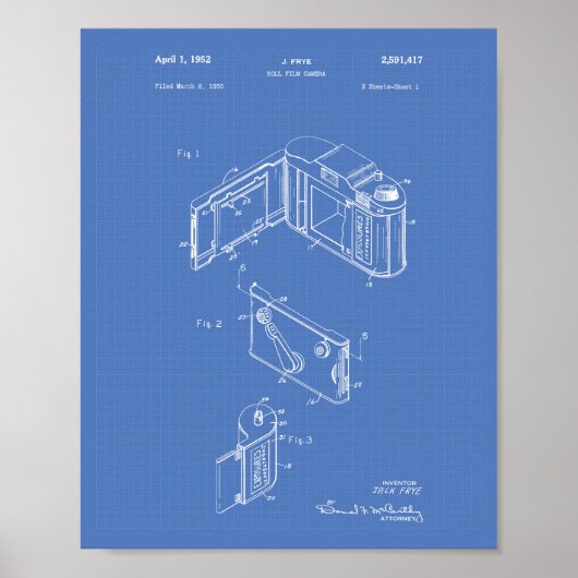 Roll Film Camera 1952 Patent Art - Blueprint ポスター (正面)
