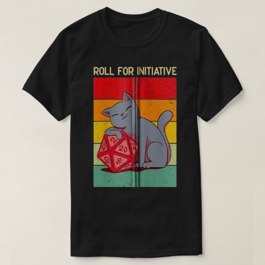 Roll for Initiative D20 Dice Cat Dnd Dice Dungeons Tシャツ (デザイン正面)