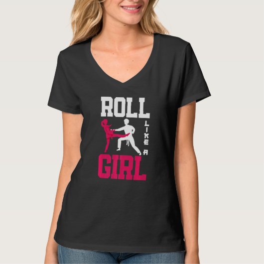 Roll Like A Girl Jiu Jitsu Girl  Jiu Jitsu Tシャツ (正面)