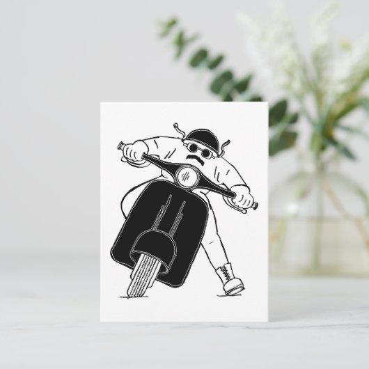 Roller Born to be Wild Scooter Zeichnung ポストカード (スタンド正面)