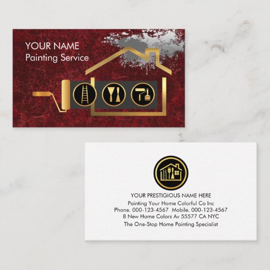 Roller Brush Painting Gold Home Paint Splatter 名刺 (正面/裏面)