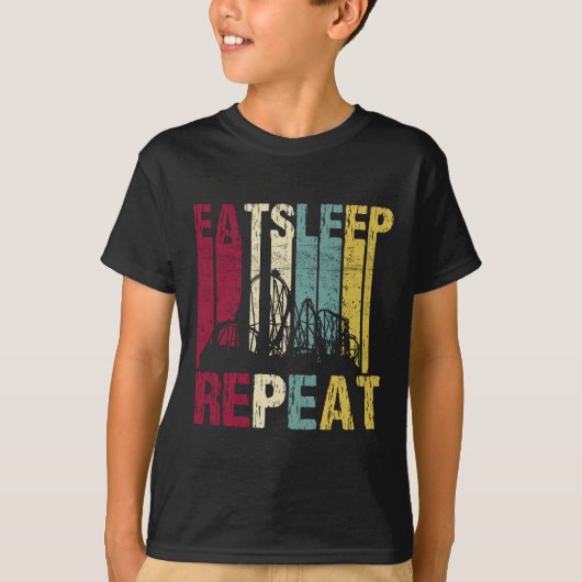 Roller Coaster Eat Sleep Repeat Retro Silhouette Tシャツ (正面)