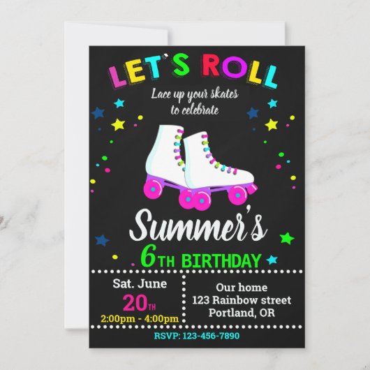 Roller skate birthday invitation - Skating party 招待状 (正面)