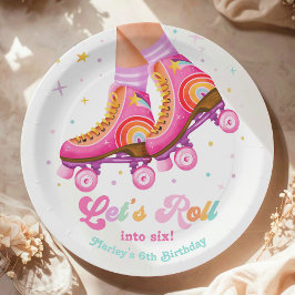 Roller Skate Let's Roll Skating Girl Birthday ペーパープレート