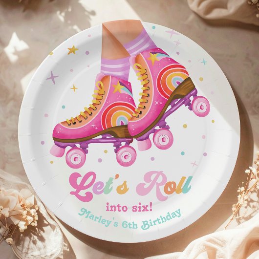 Roller Skate Let's Roll Skating Girl Birthday ペーパープレート