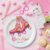Roller Skate Let's Roll Skating Girl Birthday ペーパープレート (パーティー)