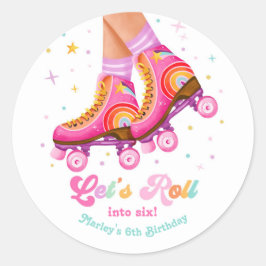 Roller Skate Let's Roll Skating Girl Birthday ラウンドシール