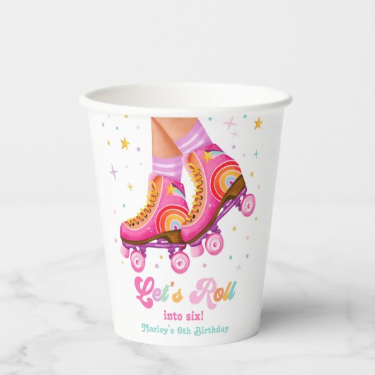 Roller Skate Let's Roll Skating Girl Birthday 紙コップ (正面)