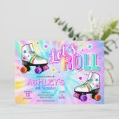 Roller Skating Birthday Party Tie Dye Neon Glow 招待状 (スタンド正面)