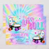 Roller Skating Birthday Party Tie Dye Neon Glow 招待状 (正面/裏面)