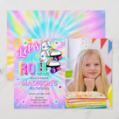 Roller Skating Birthday Party Tie Dye Neon Photo 招待状 (正面/裏面)