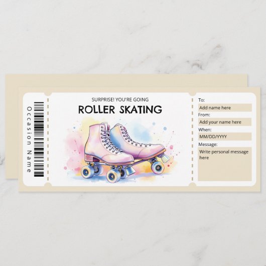 Roller Skating Ticket Gift Certificate 招待状 (正面/裏面)
