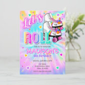 Roller Skating Unicorn Birthday Party Tie Dye Neon 招待状 (スタンド正面)
