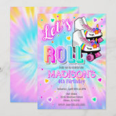 Roller Skating Unicorn Birthday Party Tie Dye Neon 招待状 (正面/裏面)