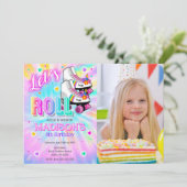 Roller Skating Unicorn Birthday Tie Dye Neon Photo 招待状 (スタンド正面)