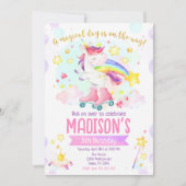 Roller Skating Unicorn Girl Magical Birthday Party 招待状 (正面)