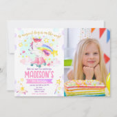 Roller Skating Unicorn Girl Magical Birthday Photo 招待状 (正面)