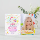 Roller Skating Unicorn Girl Magical Birthday Photo 招待状 (スタンド正面)
