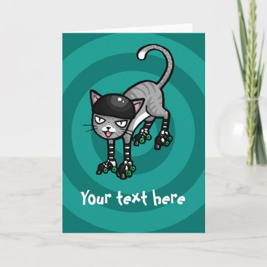 RollerSkatesのカスタマイズ可能なテンプレートの銀製の虎猫 カード (正面)