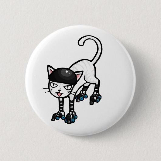 rollerskatesの白い猫 缶バッジ (正面)