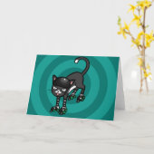 Rollerskatesの白黒の猫 カード (黄色い花)