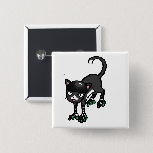 Rollerskatesの白黒猫 缶バッジ (正面&裏面)