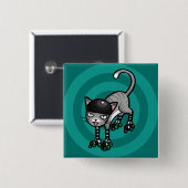 RollerSkatesの銀製の虎猫 缶バッジ (正面&裏面)