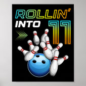 Rollin Into 11 Retro Bowling Birthday Party 11th B ポスター (正面)