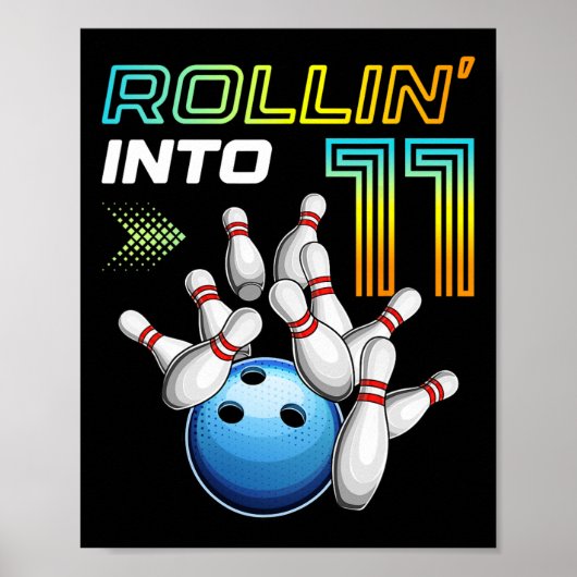 Rollin Into 11 Retro Bowling Birthday Party 11th B ポスター (正面)