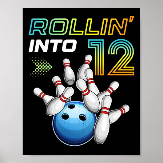 Rollin Into 12 Retro Bowling Birthday Party 12th B ポスター (正面)